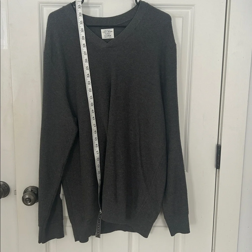 Lucky Brand Men's V-Neck Sweater - Dark Gray long knit shirt